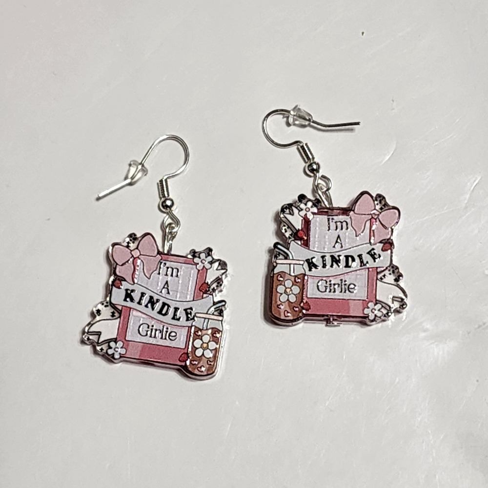 Reading Kindle Girlie Earrings Books Gift Party Jewelry Dangle Reader